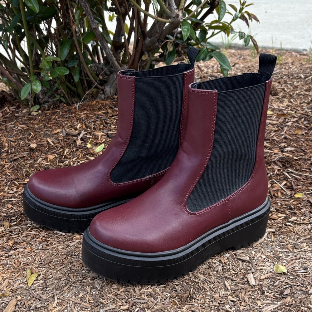 Soda Maroon Ankle Boots with Black Accents